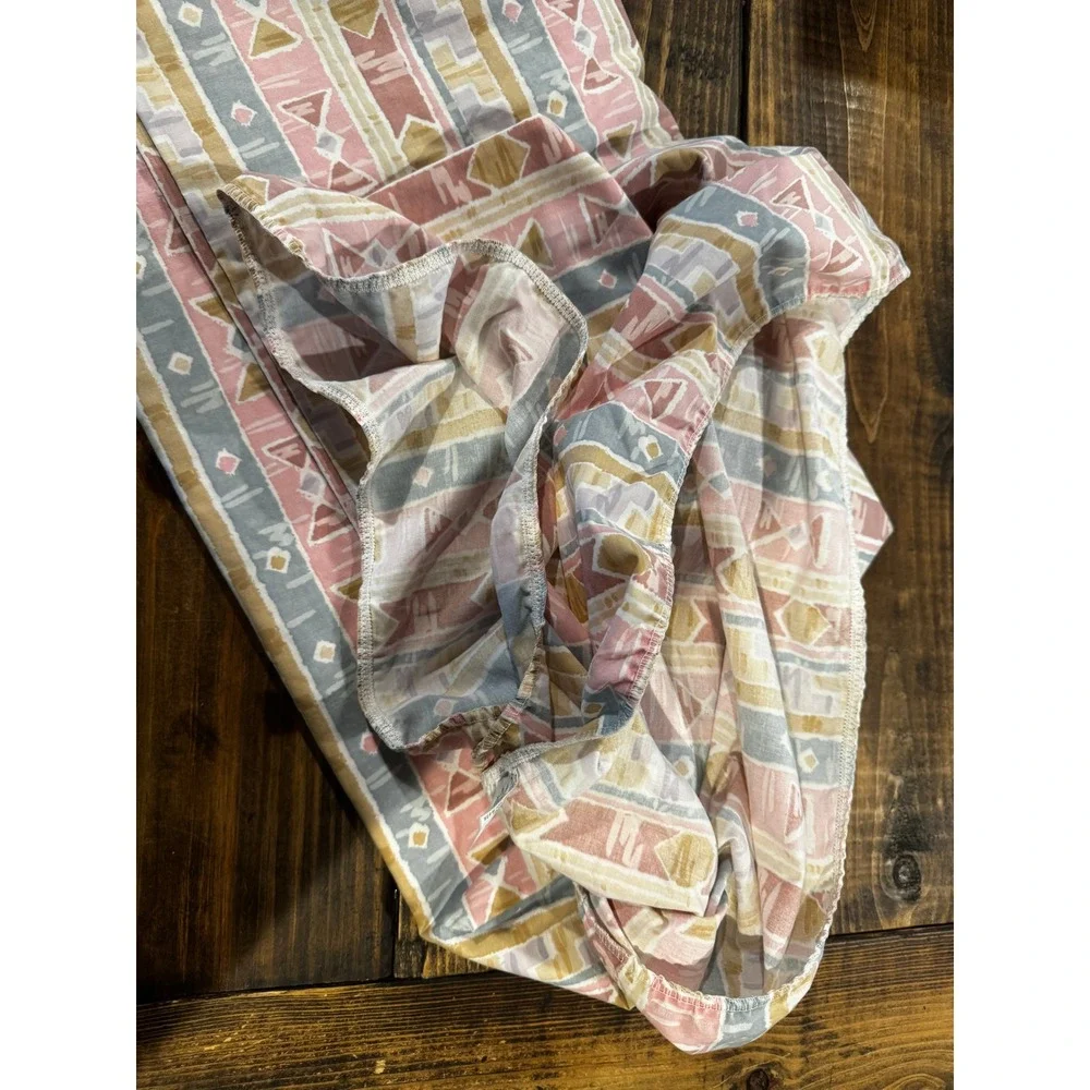 Lady Pepperell Sheet Set Full Pink Blue 90s Southwest Geometric Percale 3pc